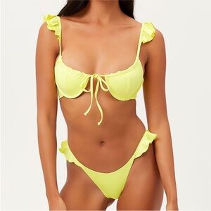 Frankie’s‎ Bikinis Ruffle Bikini Set Birdie Top M & Ali Bottoms L NWT Lemonade